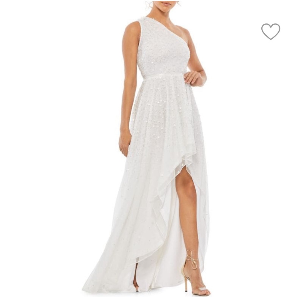 Embellished High Low One Shoulder Gown